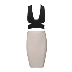 Midi Pencil Bandage Skirt - Nude/White/Black