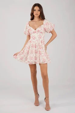 Miyah Puff Sleeve Mini Dress - Pink Floral