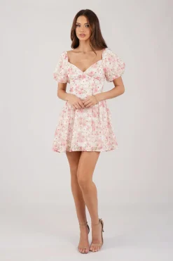 Miyah Puff Sleeve Mini Dress - Pink Floral