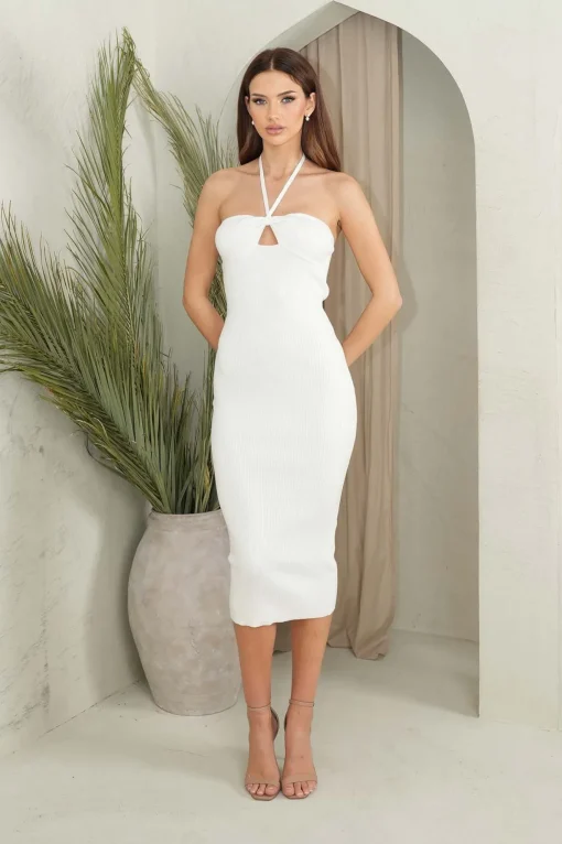 Morgan Knit Midi Dress - White
