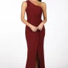 NELIA One Shoulder Maxi Column Dress - Wine