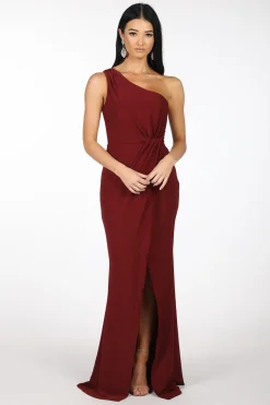 NELIA One Shoulder Maxi Column Dress - Wine