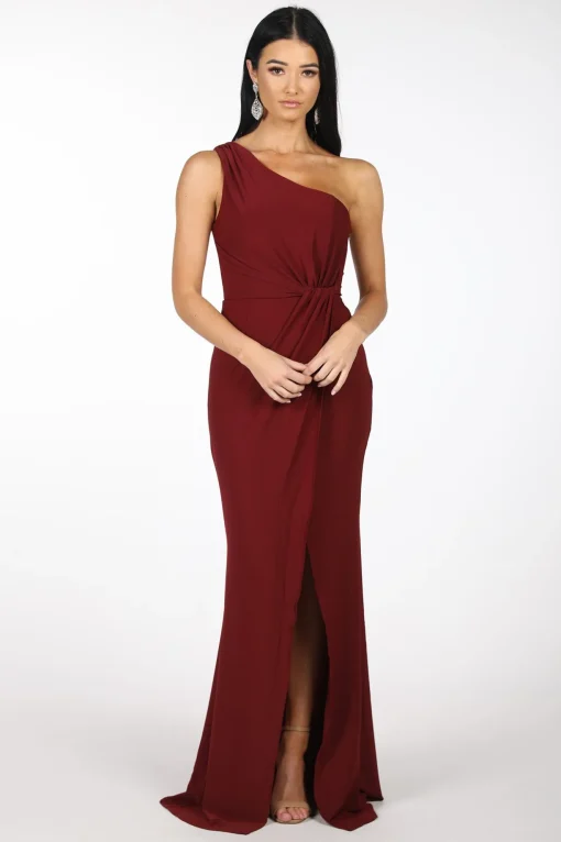 NELIA One Shoulder Maxi Column Dress - Wine