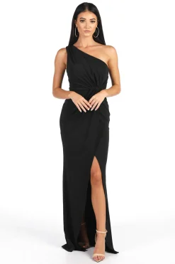 NELIA One Shoulder Maxi Column Dress - Black