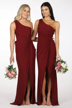 NELIA One Shoulder Maxi Column Dress - Wine