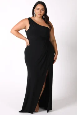 NELIA One Shoulder Maxi Column Dress - Black