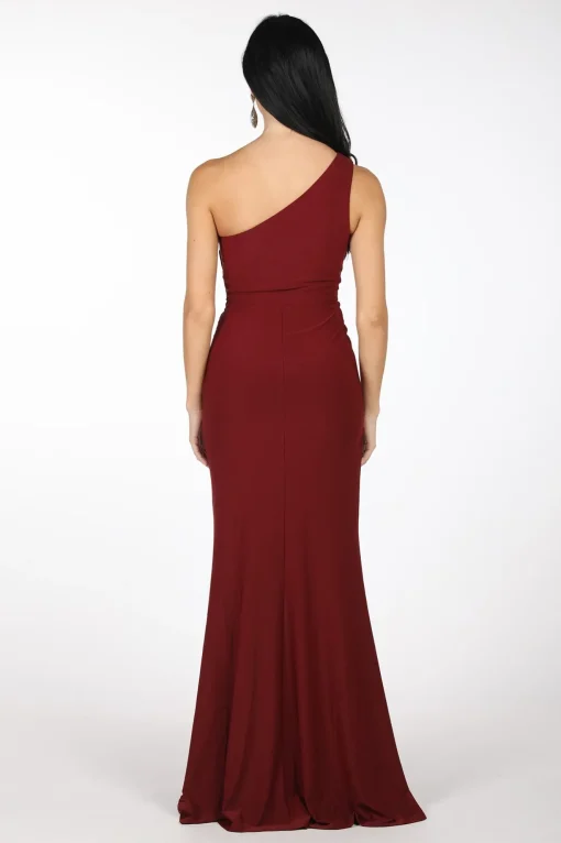 NELIA One Shoulder Maxi Column Dress - Wine