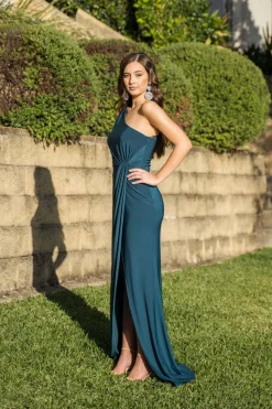 NELIA One Shoulder Maxi Column Dress - Deep Teal