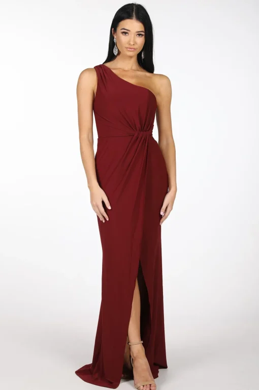 NELIA One Shoulder Maxi Column Dress - Wine