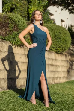 NELIA One Shoulder Maxi Column Dress - Deep Teal