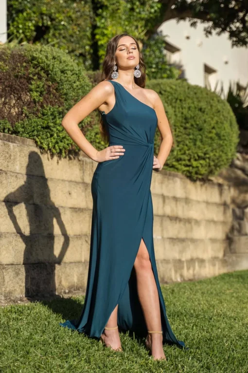NELIA One Shoulder Maxi Column Dress - Deep Teal