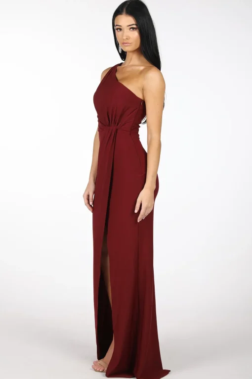 NELIA One Shoulder Maxi Column Dress - Wine