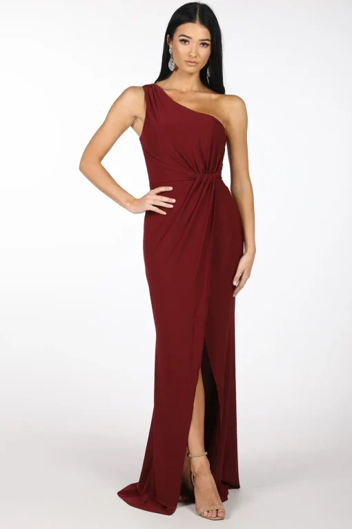 NELIA One Shoulder Maxi Column Dress - Wine