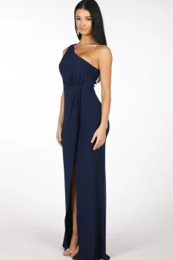 NELIA One Shoulder Maxi Column Dress - Navy