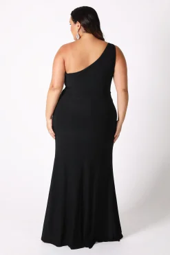 NELIA One Shoulder Maxi Column Dress - Black