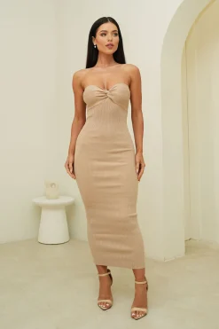 Nina Strapless Midi Dress - Nude