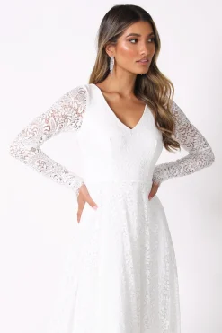 NISHA Long Sleeve A-Line Lace Gown - White
