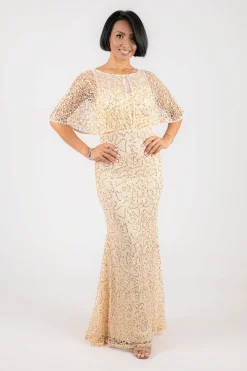 Opal Butterfly-Sleeve Sequin Maxi Dress - Beige