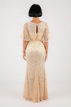 Opal Butterfly-Sleeve Sequin Maxi Dress - Beige