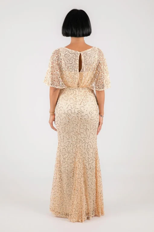 Opal Butterfly-Sleeve Sequin Maxi Dress - Beige