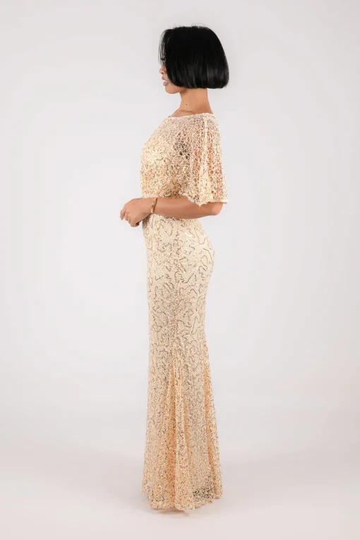 Opal Butterfly-Sleeve Sequin Maxi Dress - Beige