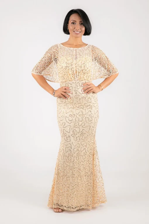 Opal Butterfly-Sleeve Sequin Maxi Dress - Beige