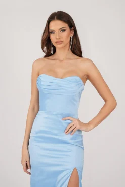 Palma Strapless Satin Maxi Dress - Baby Blue