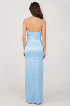 Palma Strapless Satin Maxi Dress - Baby Blue