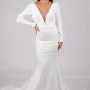 Paloma Long-Sleeve Crepe Gown - Ivory