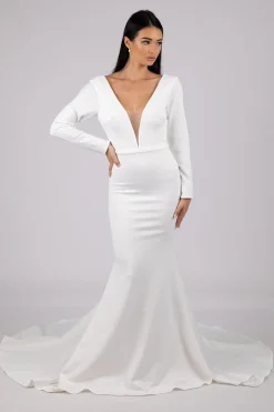 Paloma Long-Sleeve Crepe Gown - Ivory
