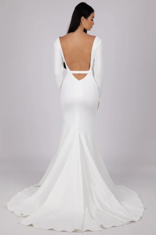 Paloma Long-Sleeve Crepe Gown - Ivory