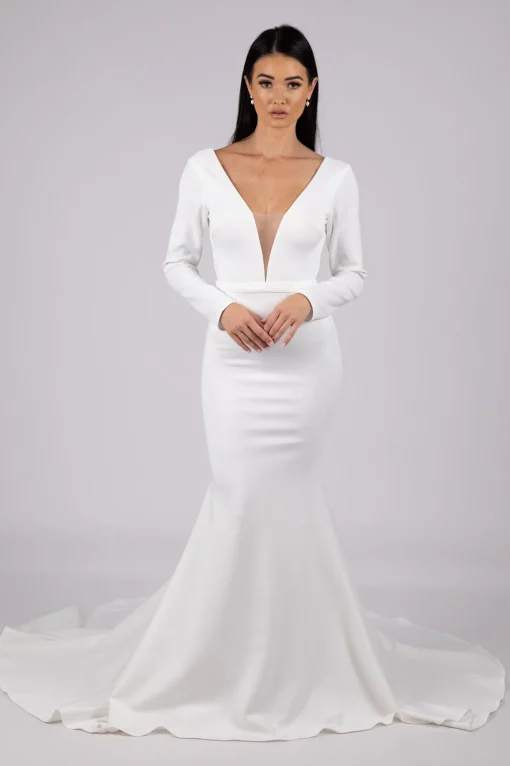 Paloma Long-Sleeve Crepe Gown - Ivory