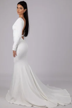 Paloma Long-Sleeve Crepe Gown - Ivory
