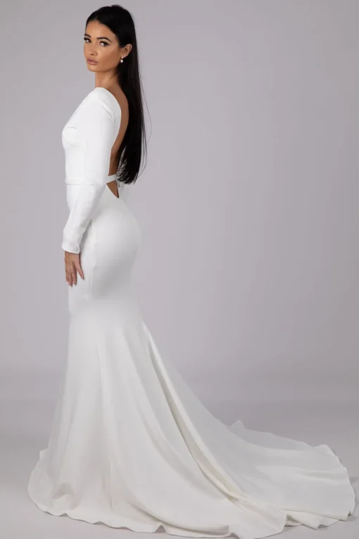 Paloma Long-Sleeve Crepe Gown - Ivory