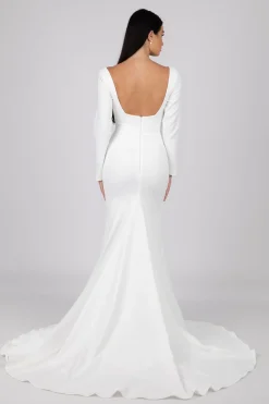 Paola Square Neck Long-Sleeve Crepe Gown - Ivory