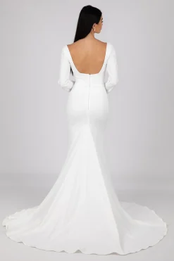 Paola Square Neck Long-Sleeve Crepe Gown - Ivory