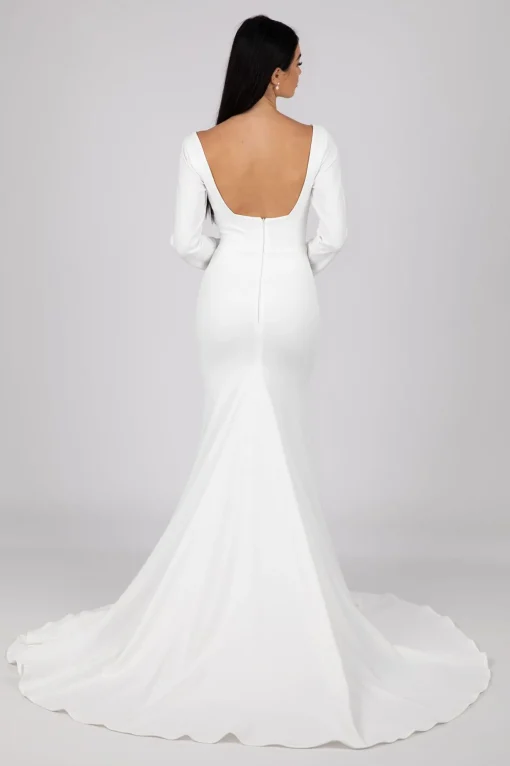 Paola Square Neck Long-Sleeve Crepe Gown - Ivory