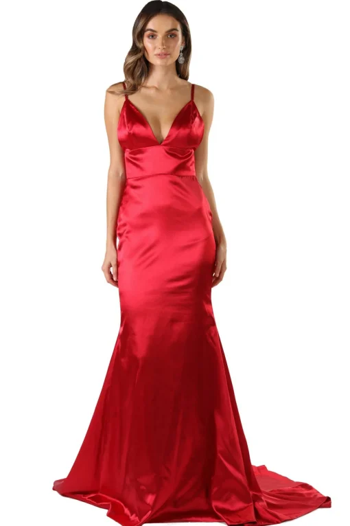 Penelope Satin Gown - Bright Red (XS,S,M - Clearance Sale)