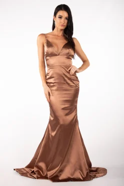 Penelope Satin Gown - Brown (XS,S,L - Clearance Sale)