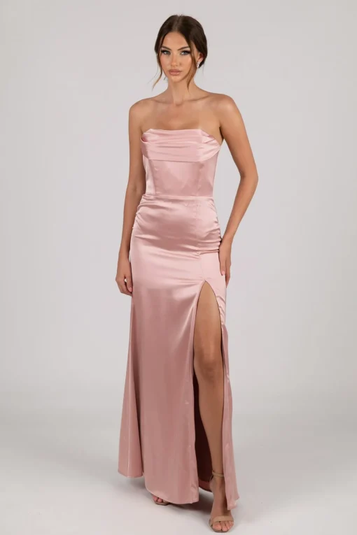 Peyton Strapless Satin Maxi Dress - Dusty Pink