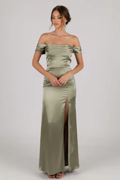 Peyton Strapless Satin Maxi Dress - Sage Green