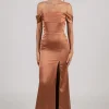 Peyton Strapless Satin Maxi Dress - Terracotta