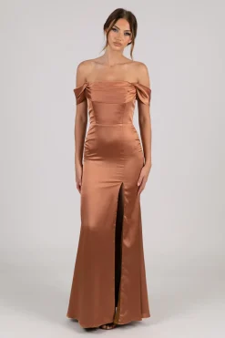 Peyton Strapless Satin Maxi Dress - Terracotta