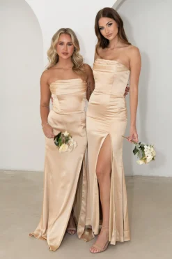 Peyton Strapless Satin Maxi Dress - Neutral Gold