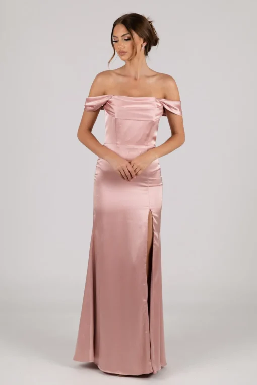 Peyton Strapless Satin Maxi Dress - Dusty Pink