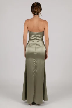Peyton Strapless Satin Maxi Dress - Sage Green