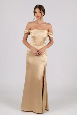 Peyton Strapless Satin Maxi Dress - Neutral Gold