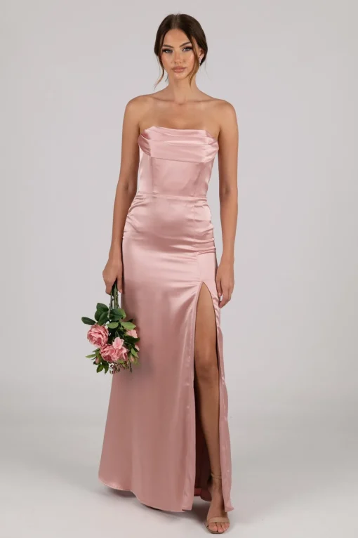 Peyton Strapless Satin Maxi Dress - Dusty Pink