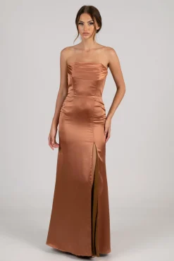 Peyton Strapless Satin Maxi Dress - Terracotta