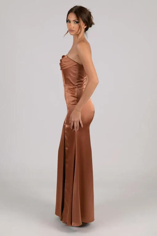 Peyton Strapless Satin Maxi Dress - Terracotta